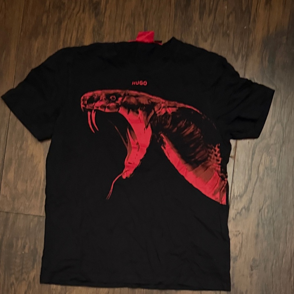 HUGO Black T-Shirt with Red Snake Design